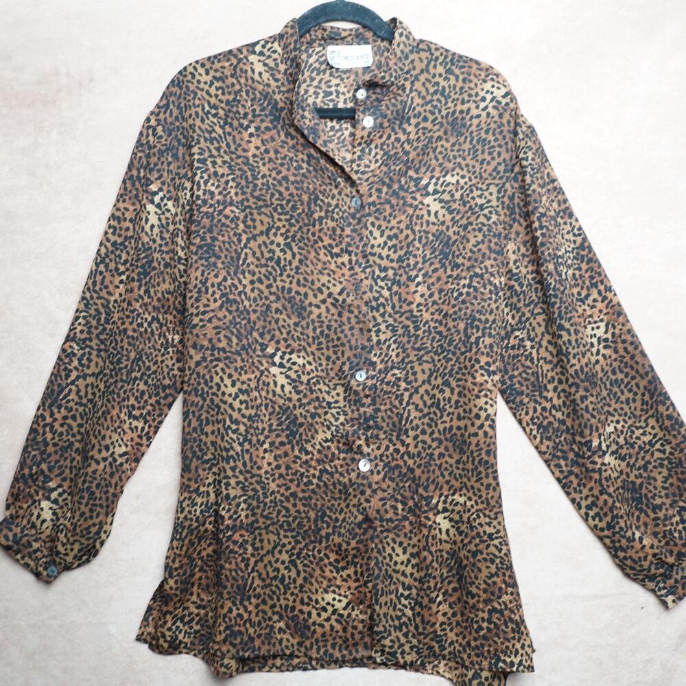 Renaissance Leopard Print Button Up Blouse L 90s Vintage